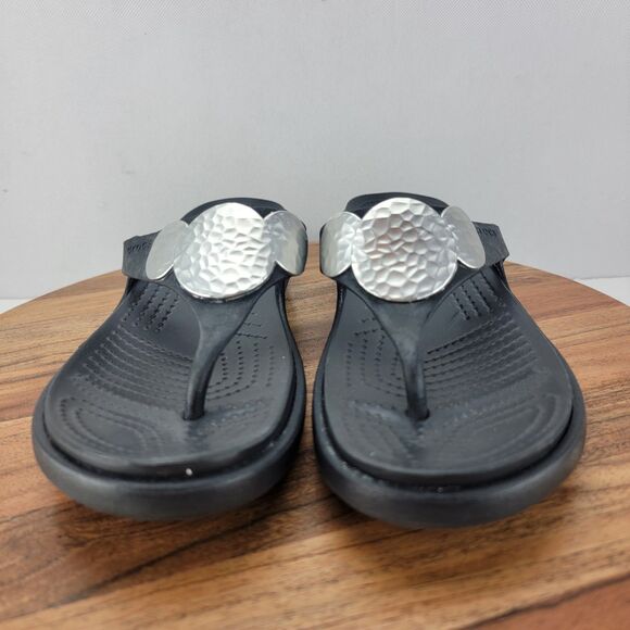 Crocs Womens Size 6 Black Sanrah Embellished Wedge Thong Sandals 204009 - Picture 2 of 9